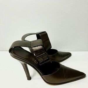 Vintage GUCCI Chocolate Brown Leather Ankle Strap 5" Heel Made in Italy